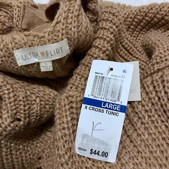 Ultra Flirt NWT Taupe Criss Cross Tunic Sweater Juniors L - Picture 9 of 11